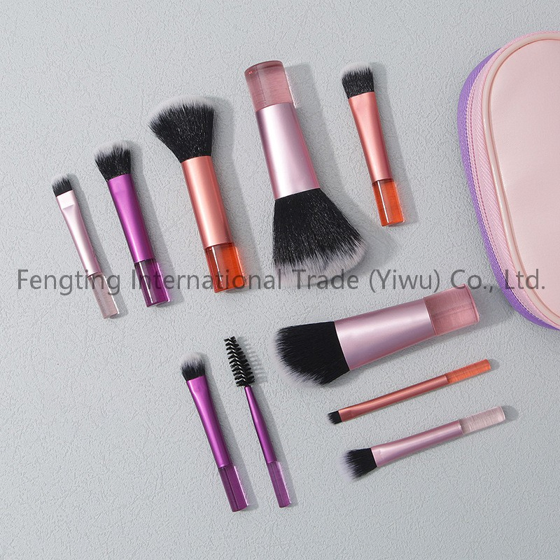 10-Piece Long-Tube Makeup Brush Set Complete Set of Loose Powder Contouring Eye Shadow Makeup Brushes Makeup Novice-Friendly