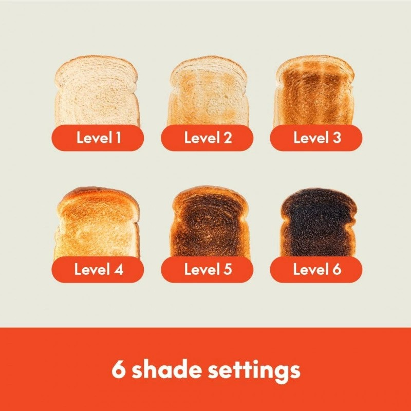 2 Slice Slim Toaster Fits-Anywhere Kitchenware 6 Setting Shade Control with Reheat & Cancel Buttons Removable Crumb Tray