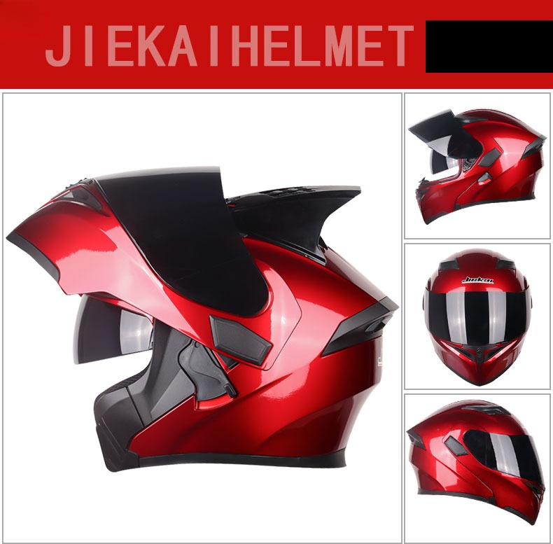 JK902 Red Flip-up Motorcycle Helmet ABS