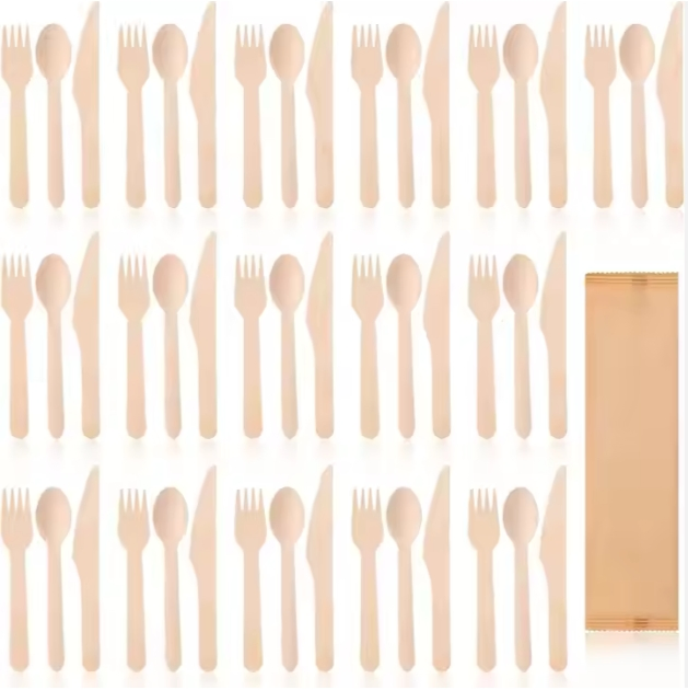 High Quality Cheapest Wooden Tableware Set Wooden Cutlery Spoon Custom Logo Packaging Wooden Tableware Set