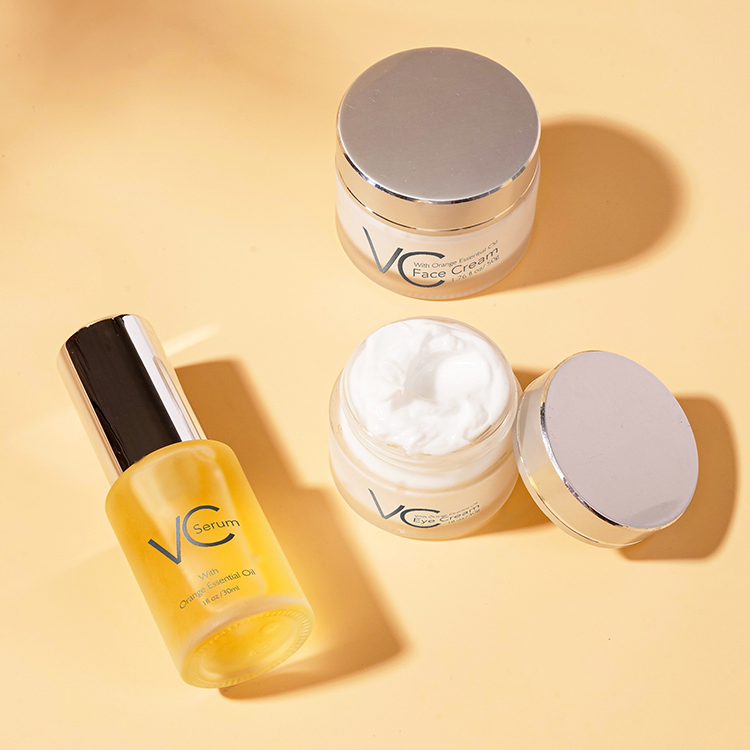 Wholesale Custom Logo Vc with Orange Essential Oil Face Whitening Moisturzing Anti-Aging Eye Cream Facial Serum Skincare Set
