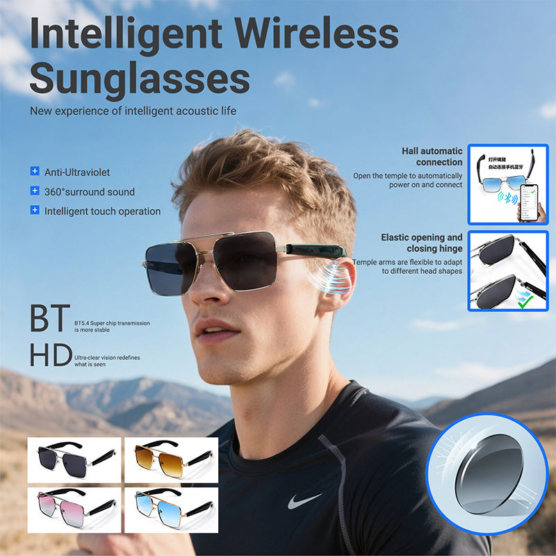 Wearable Wireless Earphone Eyeglasses Ai Translation Bluetooth Smart Glasses for Outdoor