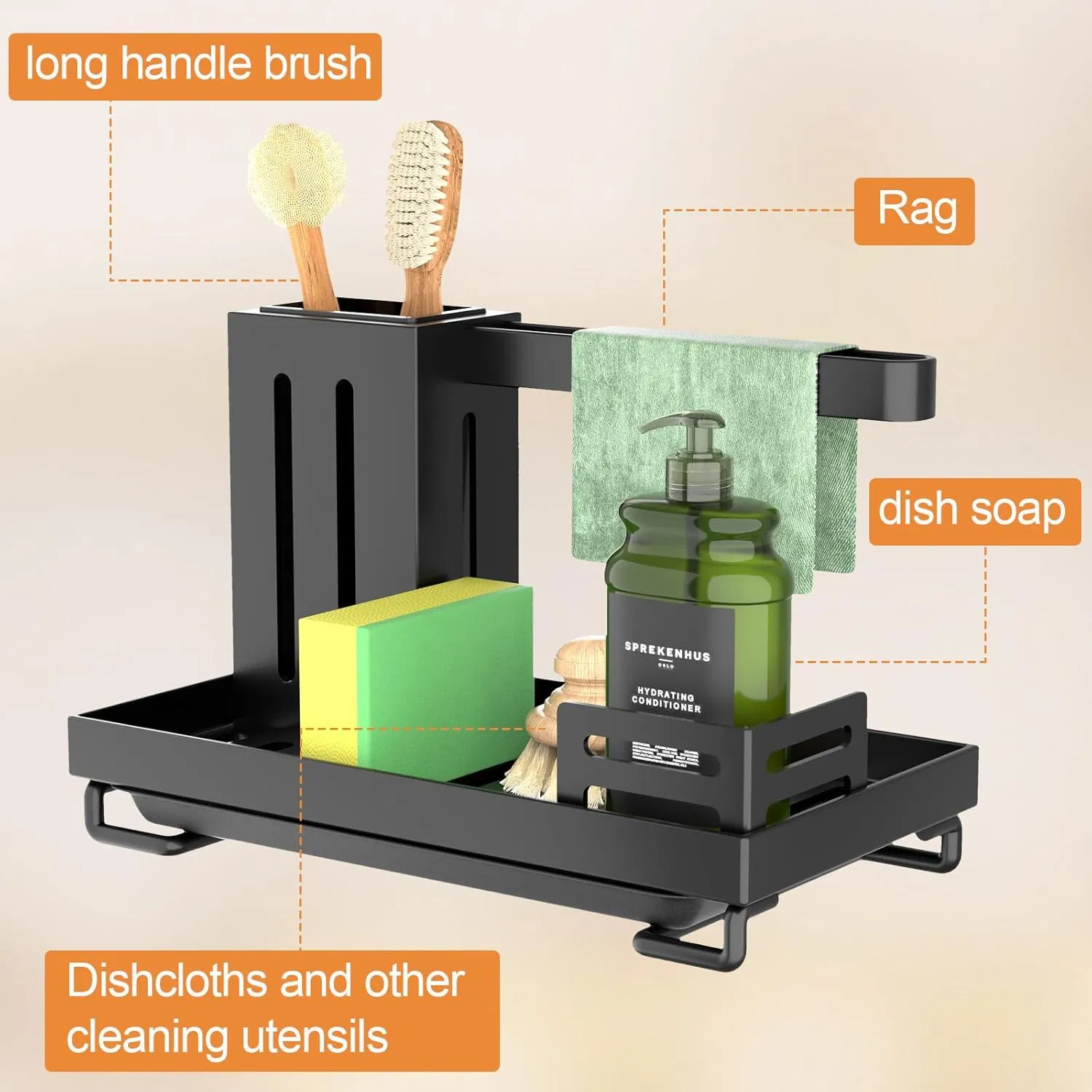 Stainless Steel Sponge Holder Dish Cloth Holder Sink Organiser with Drain Pan