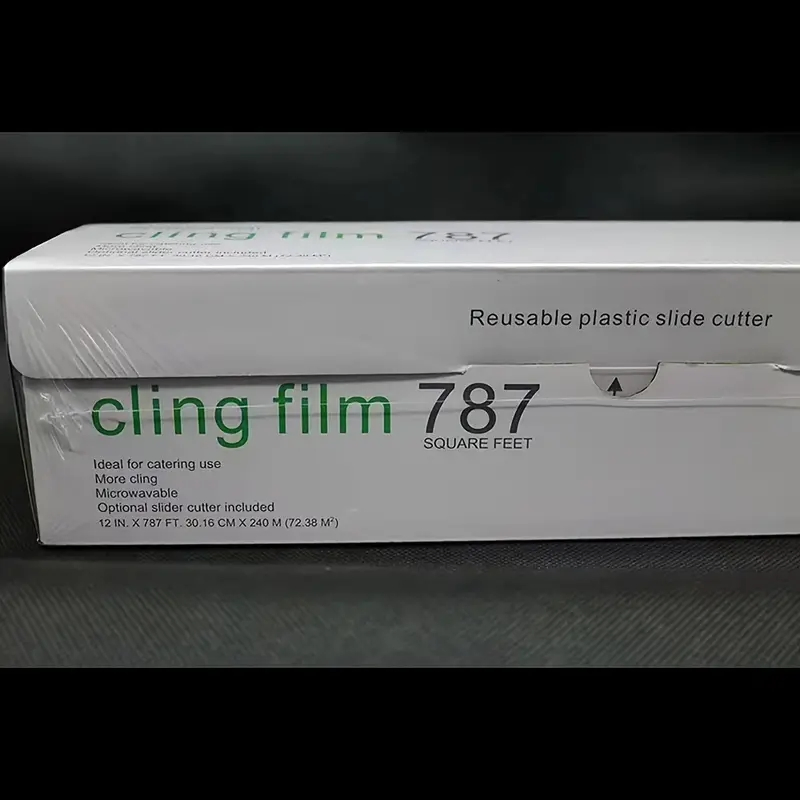PE Cling Film Jumbo Rolls with Slid Cutter PE Food Wrap Dispenser to Keep Cake Jelly Potato Chips Fresh Shrink Wrap Mode