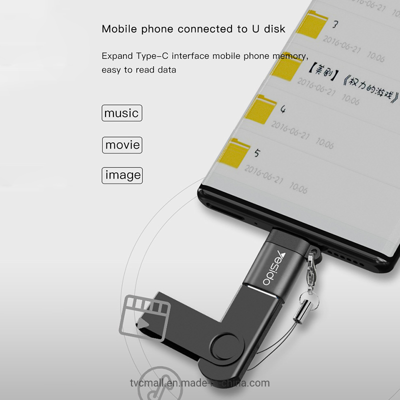 Yesido GS06 Portable Type-C to USB OTG Connector Adapter with Keychain - Black