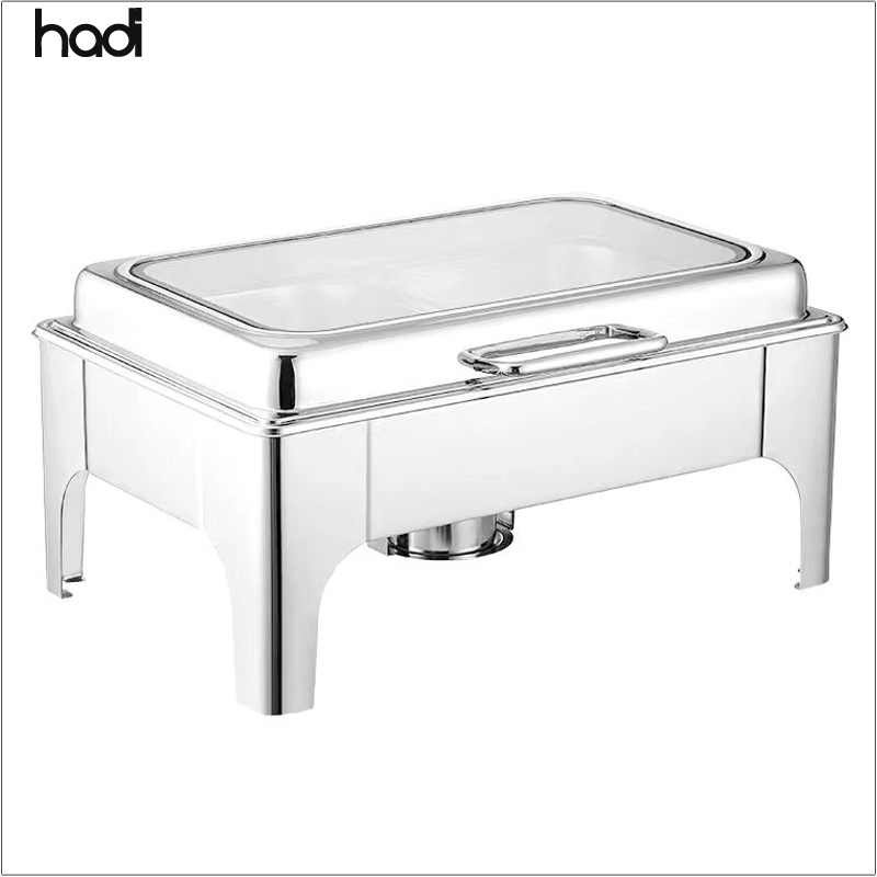 Guangzhou Hadi Restaurant and Hotel Supply Stainless Steel Chafing Dish Food Warmers 6 Liter Chef Serving Dishes Silver Sqaure Hydraulic Chafing Dish Roll Top