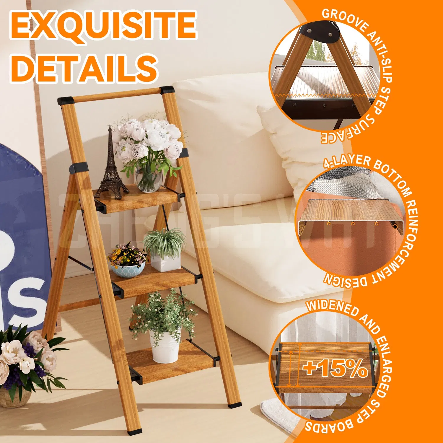 Zhengs Way Folding Aluminum Ladder Foldable Steel Step Ladder for Household