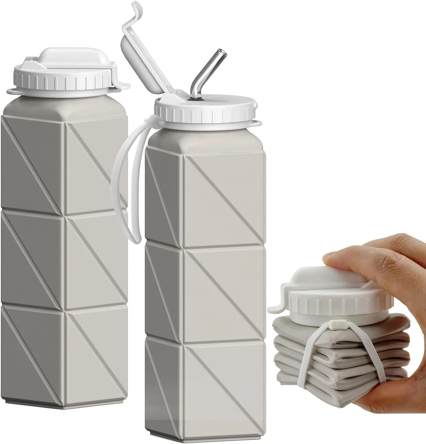 Collapsible Silicone Foldable Portable Water Bottle, 610ml, Lightweight Reusable Leakproof for Travel, Camping, Hiking, Cycling, Yoga, Sports, Outdoors