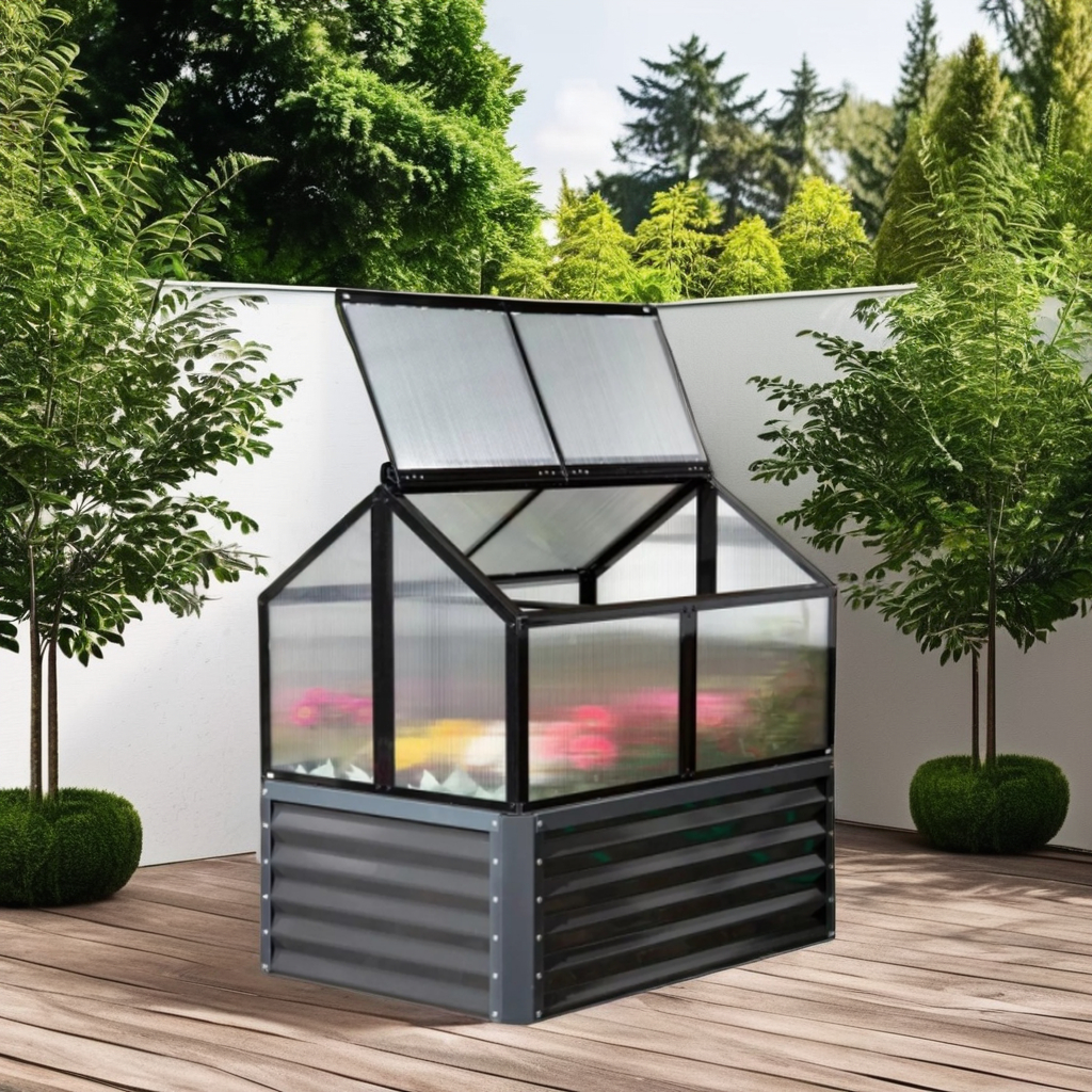 Теплица мини с крышей приподнятая грядка для двора