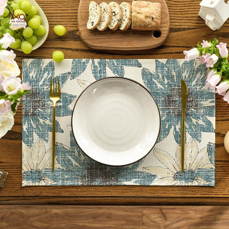 Thanksgiving Printable Washable Floral Leaf Non Slip Restaurant Table Kids Custom Design Linen Placemat for Glass