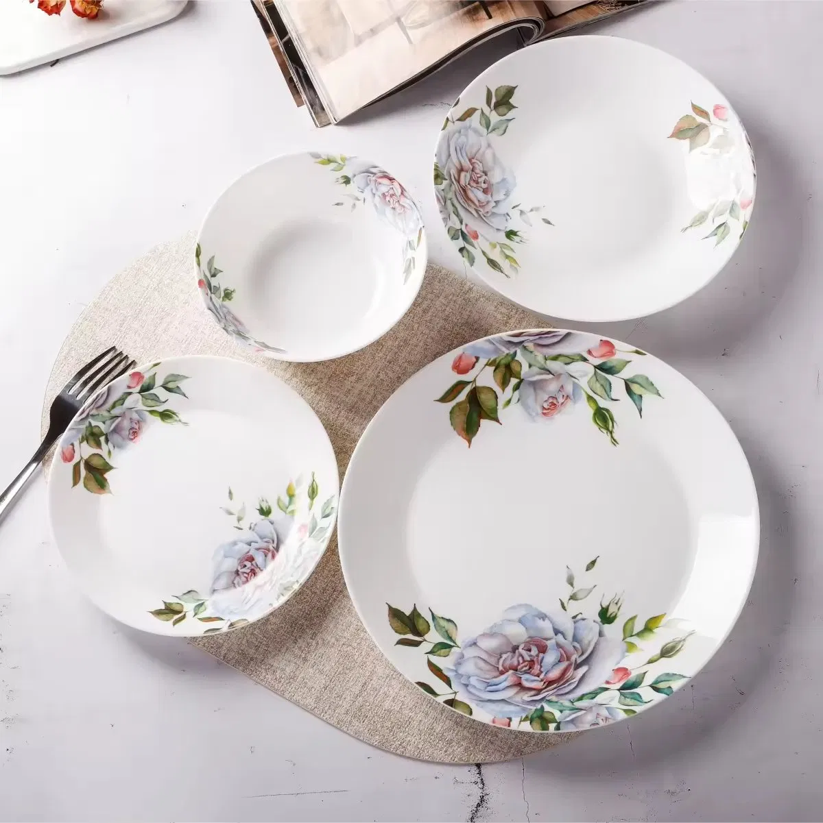 Opal Glassware Tableware Set with Floral Design for Gifting