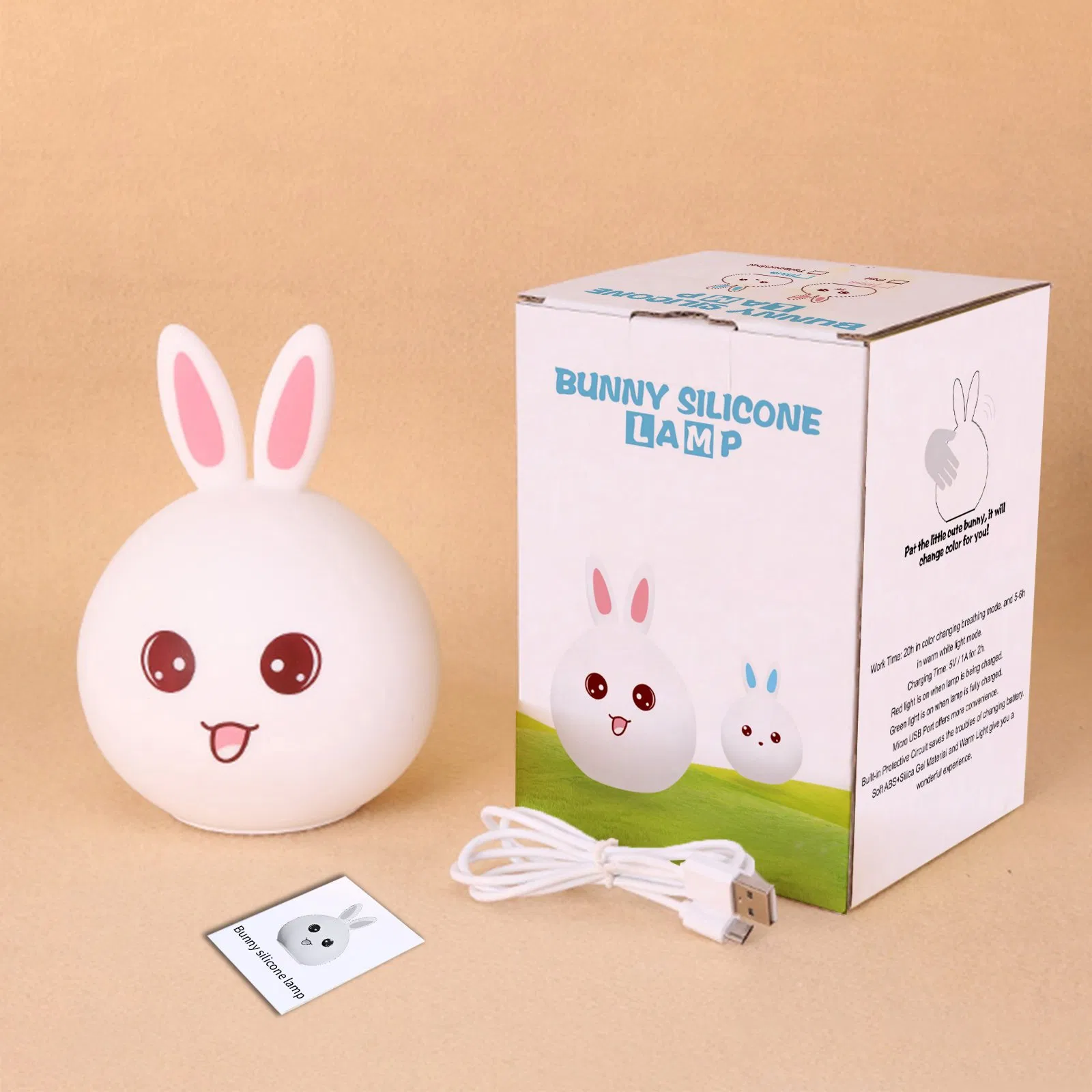 Детская силиконовая лампа-кролик USB, ночник