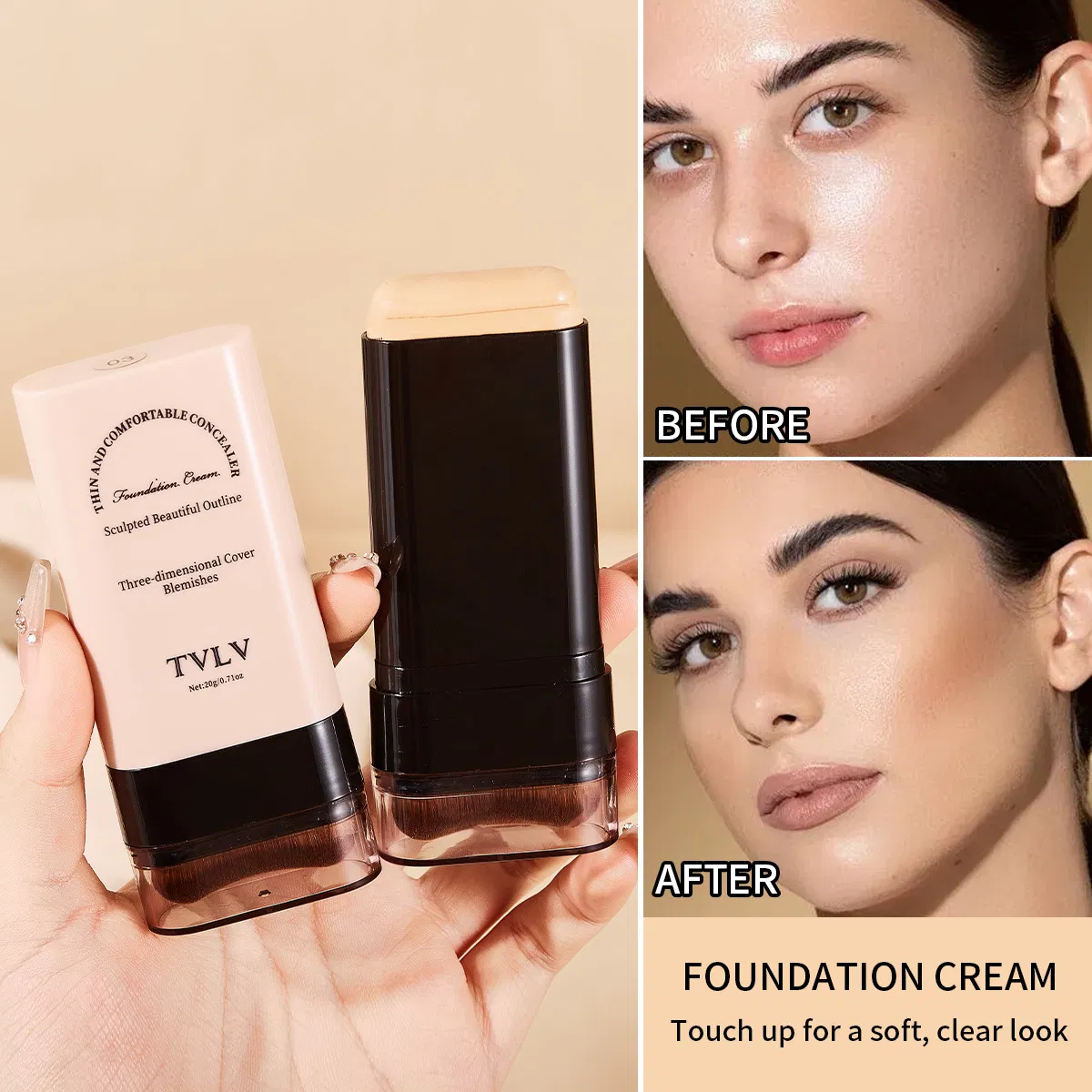 Dual-Ended Makeup Stick with Brush for Flawless Application