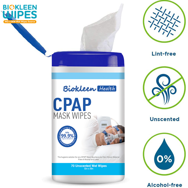OEM Factory Price Disposable Organic Bamboo Fabric Biodegradable 70CT Aloe Vera CPAP Cleaner Wipes