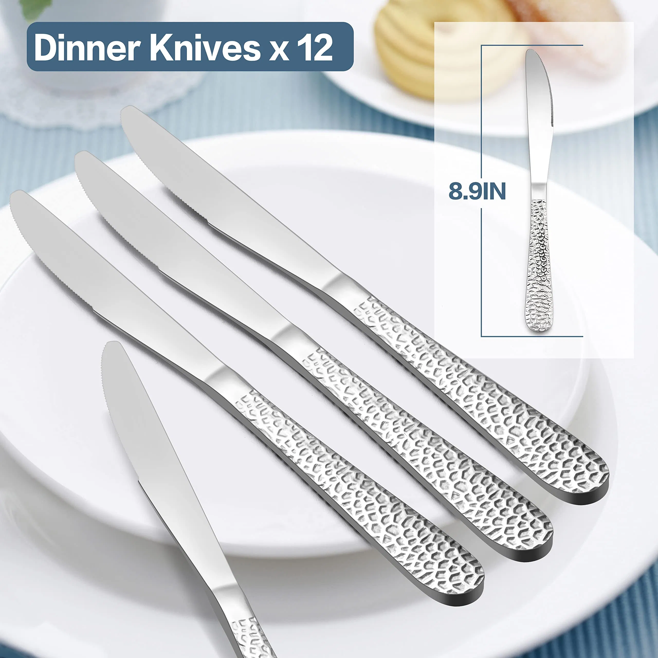 Table Knife Hammered Serrated Stainless Steel Hammered Serrated Dinner Knives