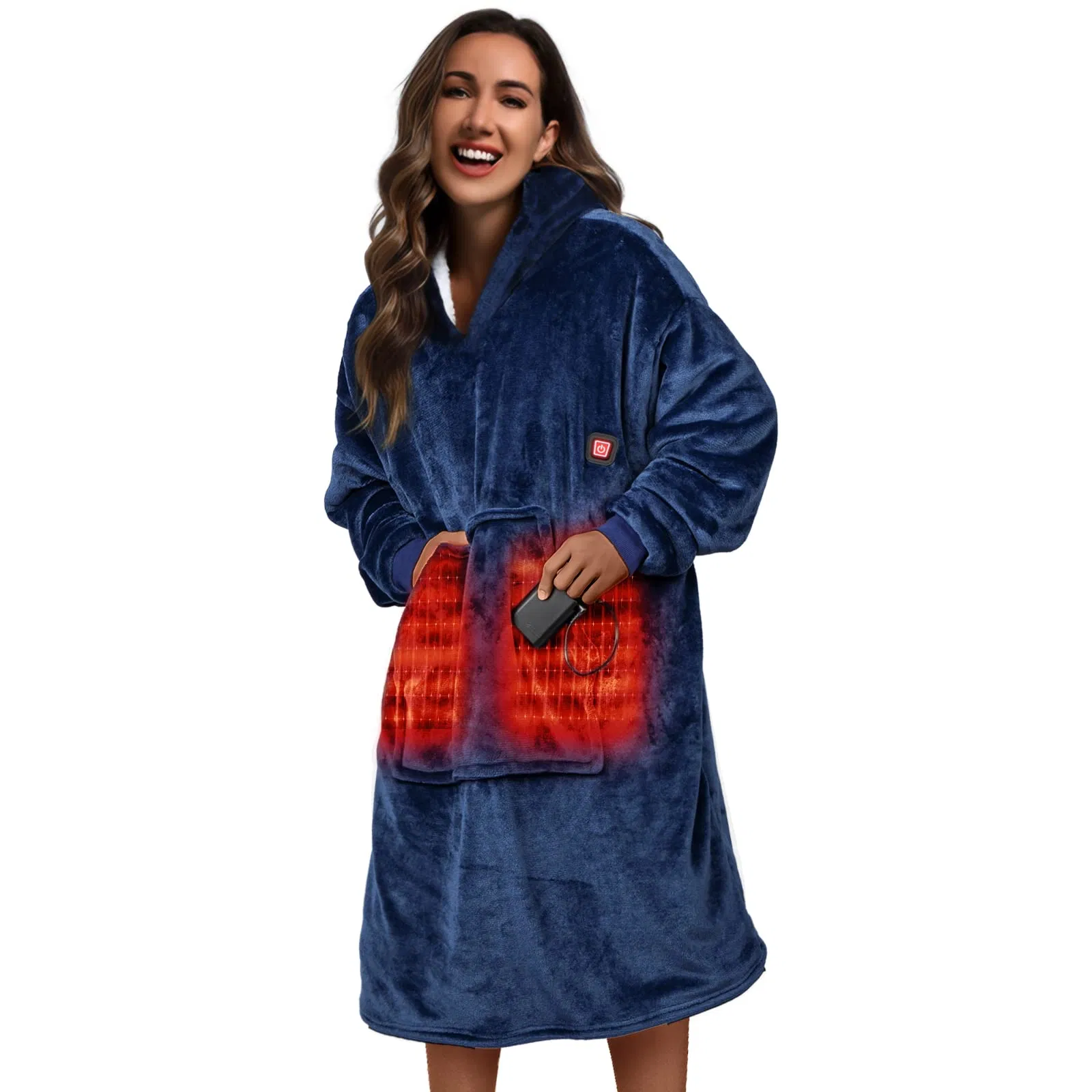 Wearable Heated Oversized Blanket Hoodie Powered by Portable Charger