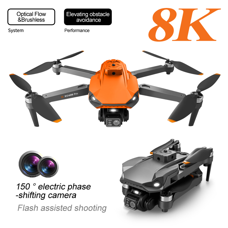 RG608 PRO Drone Dual 4K Camera Obstacle Avoidance WiFi Fpv Foldable Flow Positioning Brushless Motor RC Drone Toy Gifts 8K Drone Dual Camera Nigh Vision Fpv