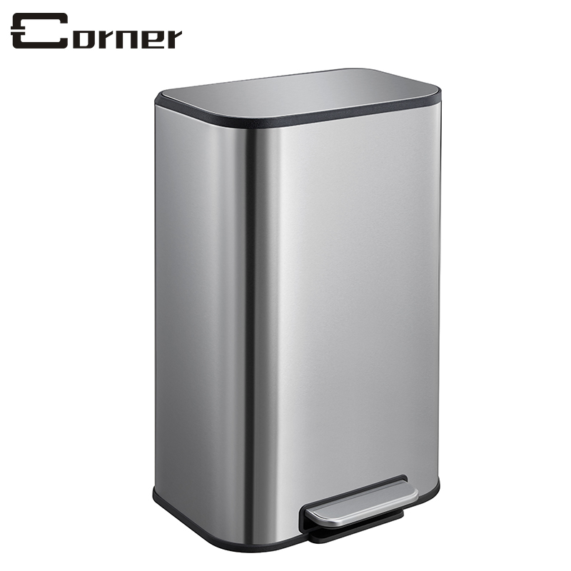 Мусорное ведро с педалью 30 л, черное, металлик