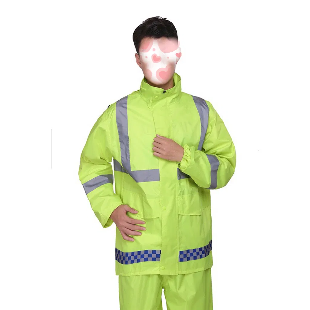 Reflective Lightweight Fluorescent Green PVC Waterproof Raincoat