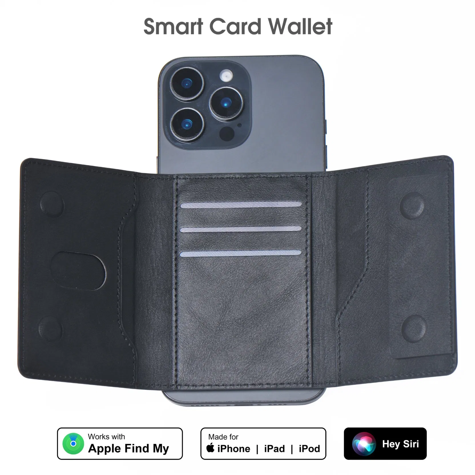 2025 New Find My GPS Location PU Leather Magnet for Smart Phone ID Card Holder Wallet External Slot Pocket for iPhone with Magsafe