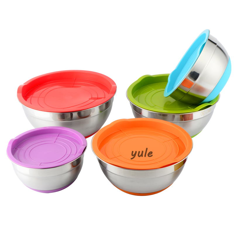 America Kitchenware Dishwasher Safety Silicone Bottom Stainless Steel Mixing Bowl