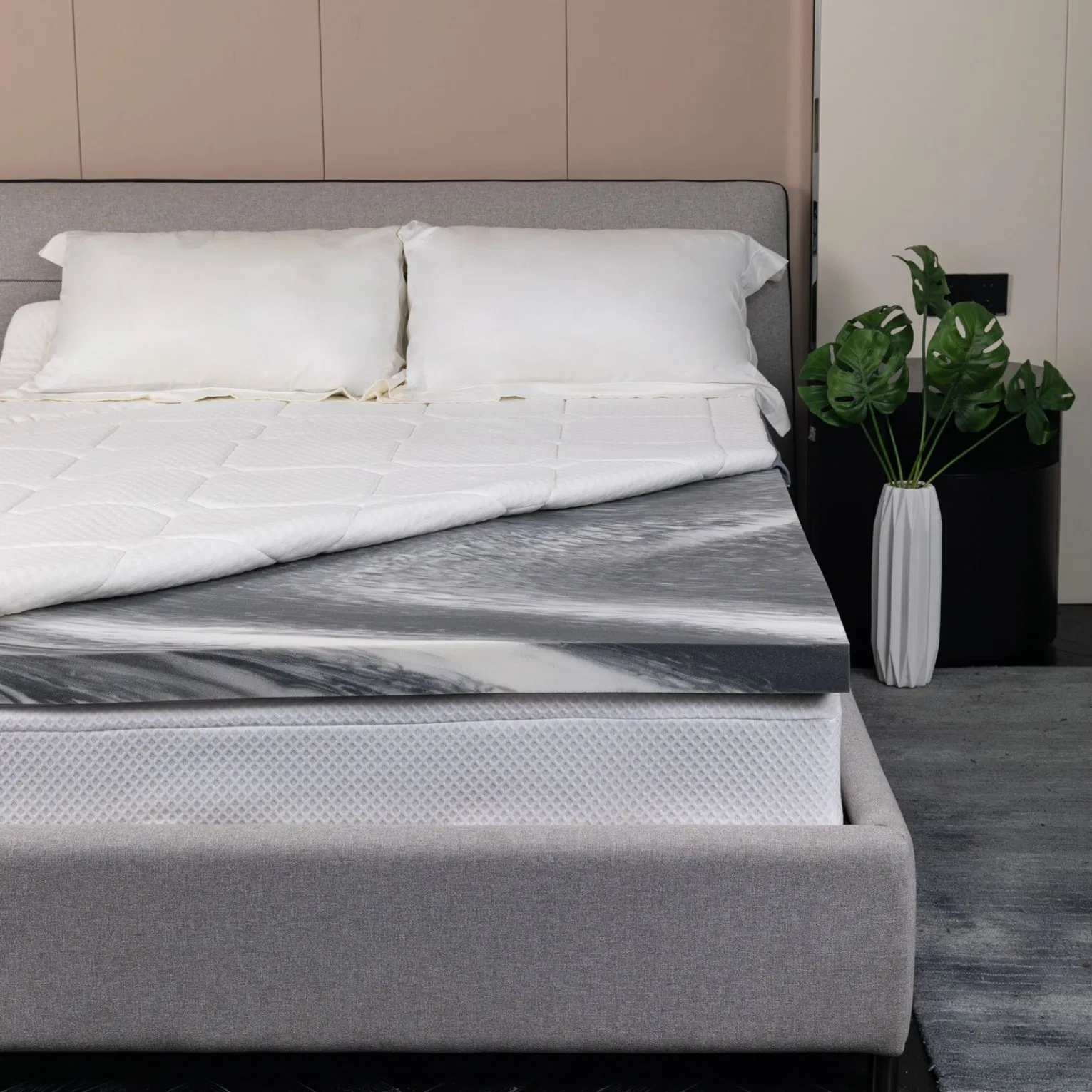 3 Inch Bamboo Charcoal Memory Foam Mattress Topper with Waterproof Removable Cover, Customized Size