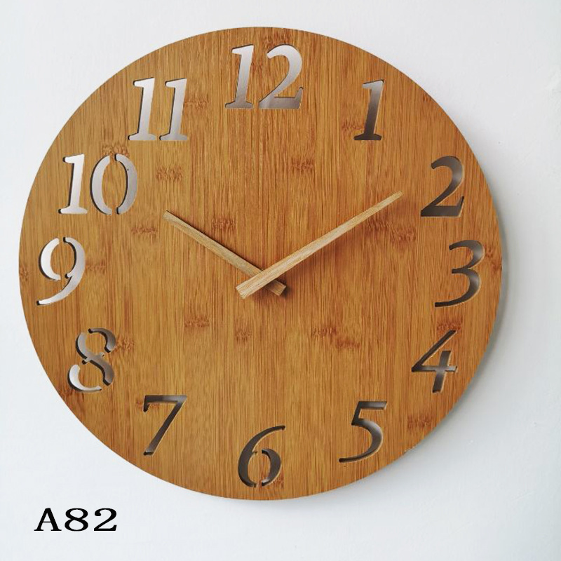 Wooden Round Wall Clock Arabic Numerals Vintage Rustic Chic Style Wooden Round Home Decor Wall Clock