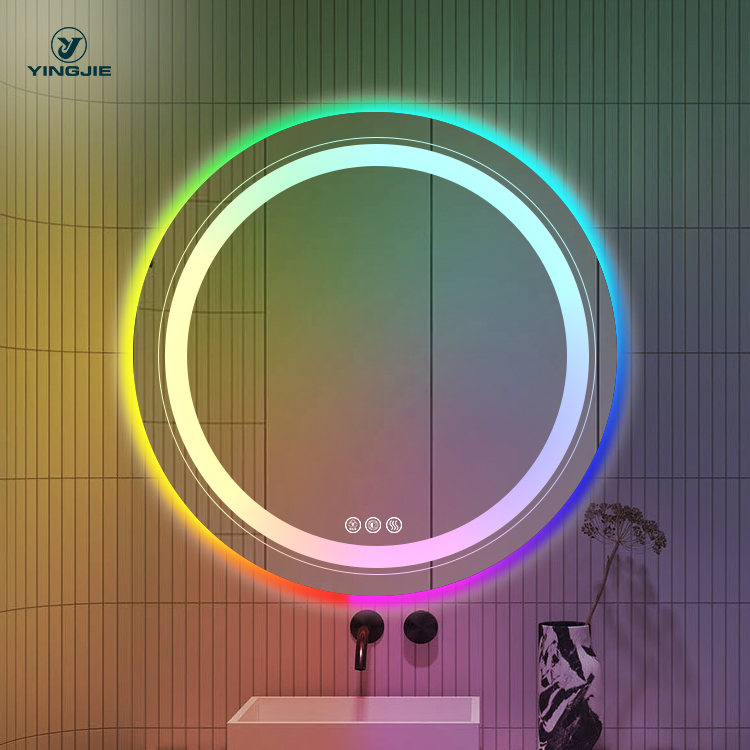 Customizable Color Temperature Adjustment Modern Round Wall Mounted Smart Mirror with LED Light