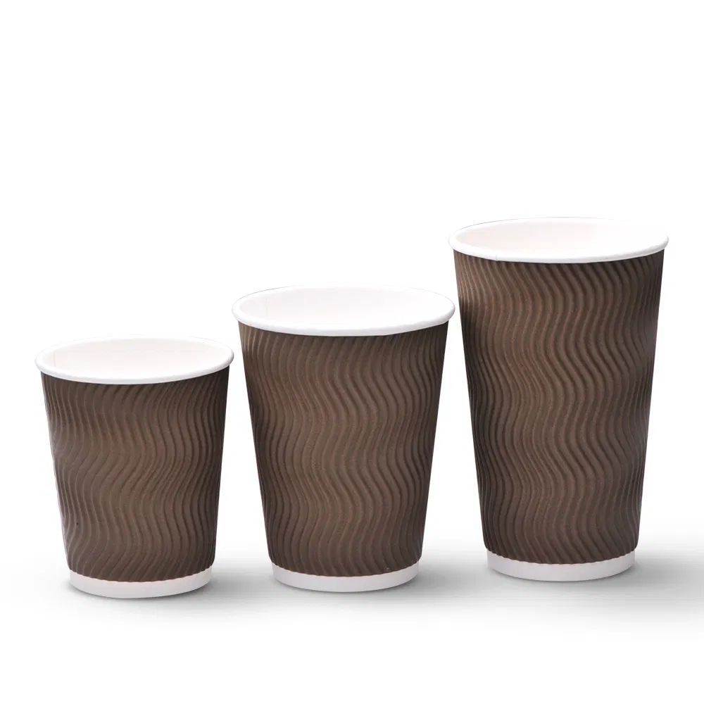 Одноразовая бумажная чашка 8oz Black Ripple Wall с крышкой