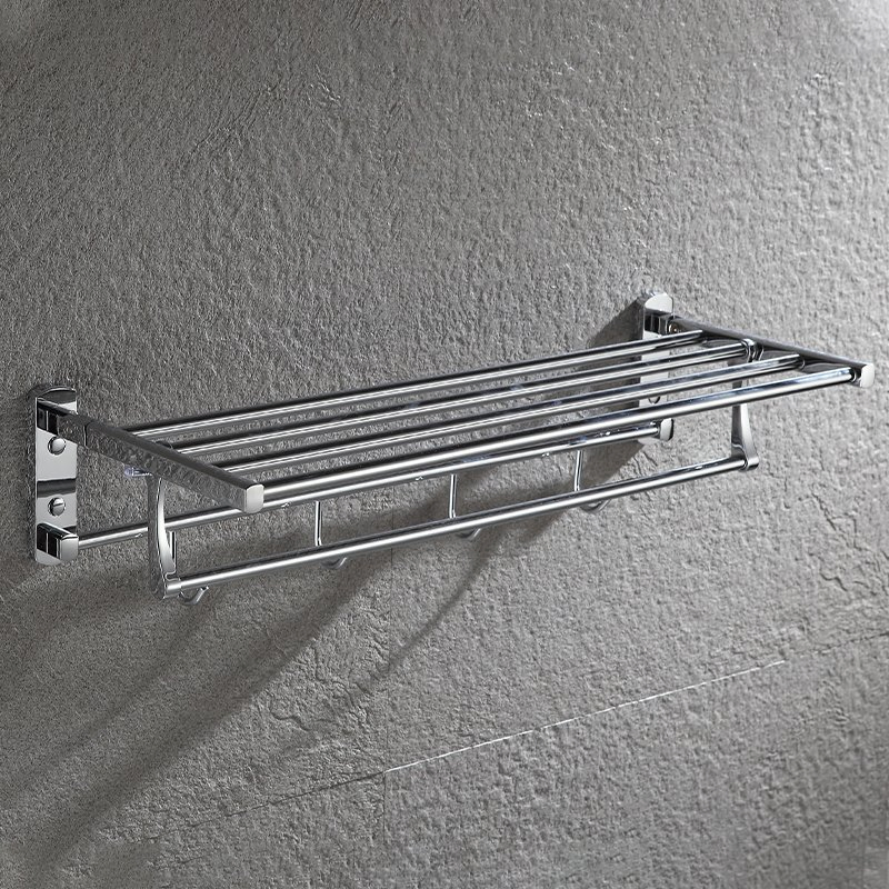 Silver Chrome Plated Stainless Steel Double Layers Bathroom Folding Towel Rack