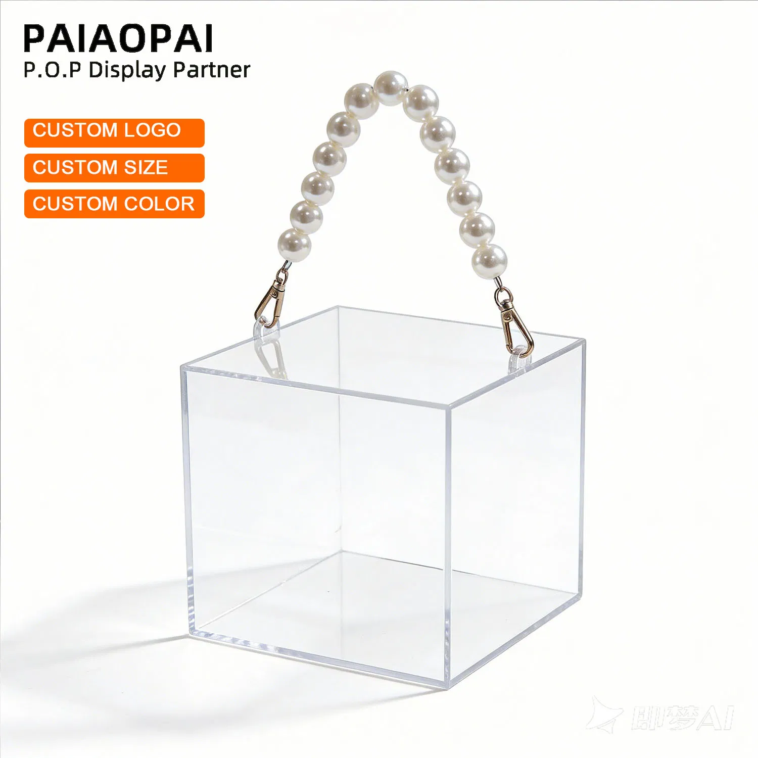Flower Gift Box Packing with Pearl Chain Handled Clear Case Plastic Storage Container Square Promotional Bag for Chocolate Custom Packaging Acrylic Boxes