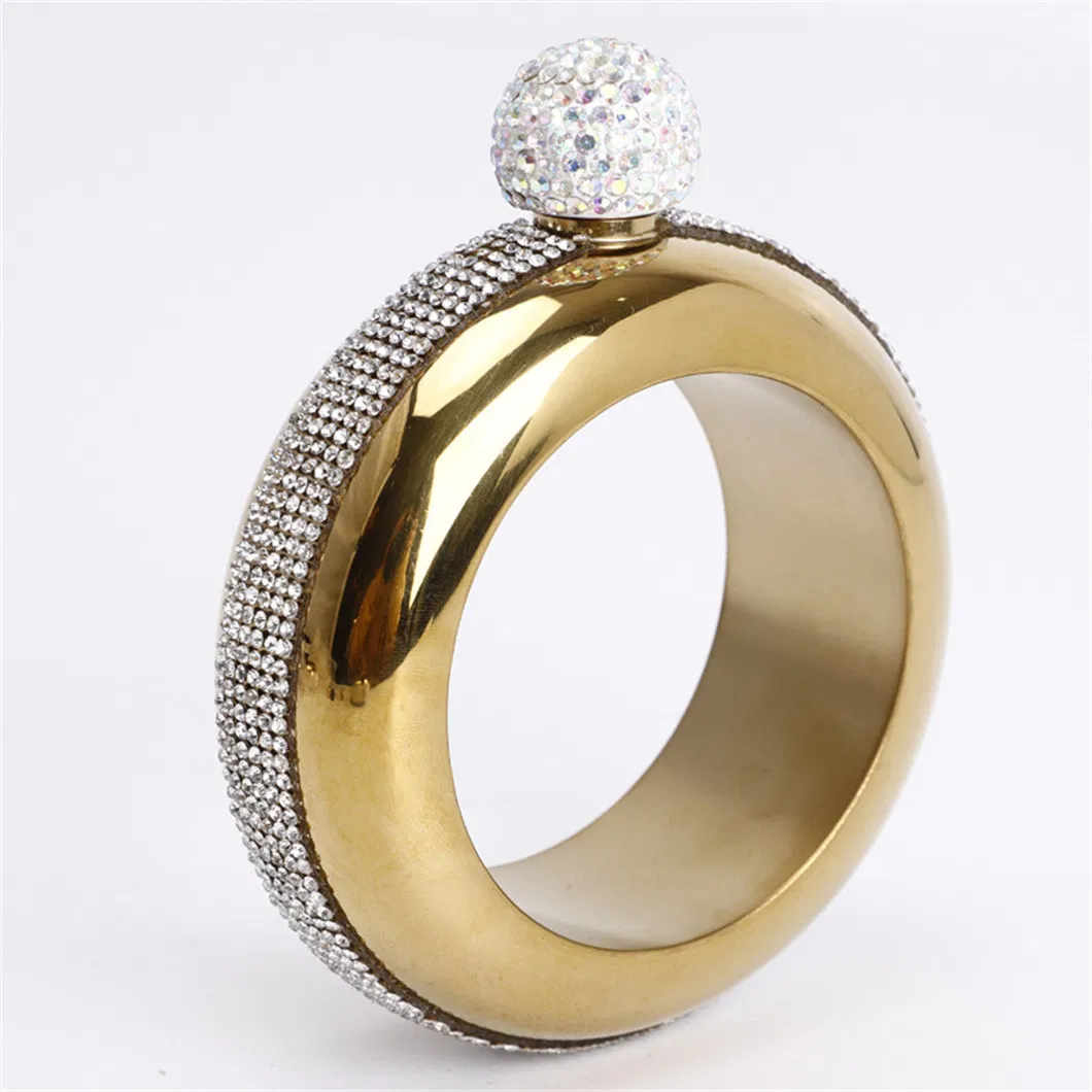 Customized Logo Golden Stainless Steel Woman Wine Hip Flask, Bracelet Wine Pot