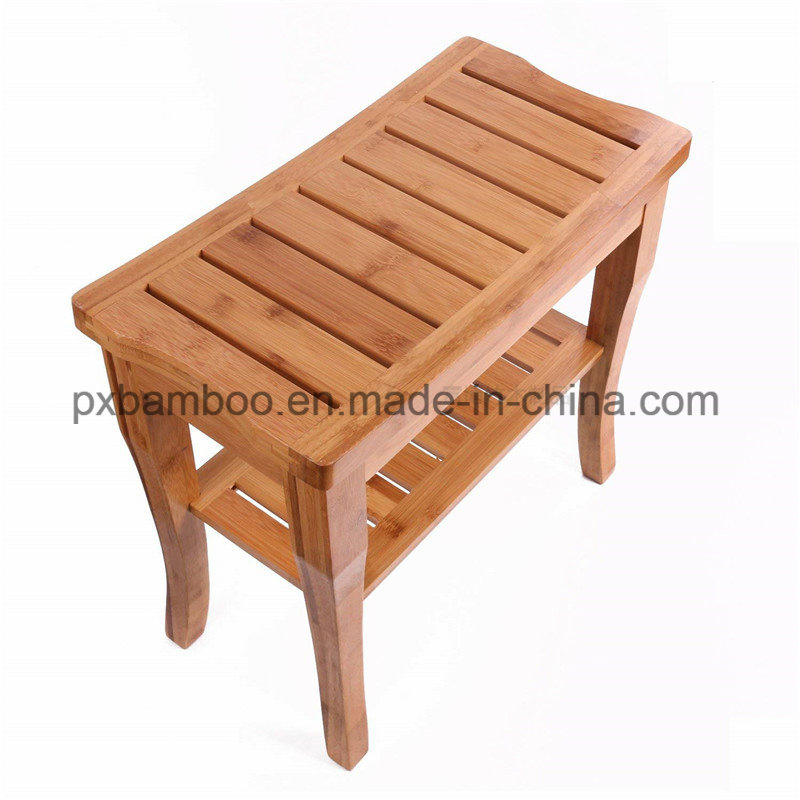 Bamboo Shower Seat Beach Bathroom Organizer Stool with Storage Rack