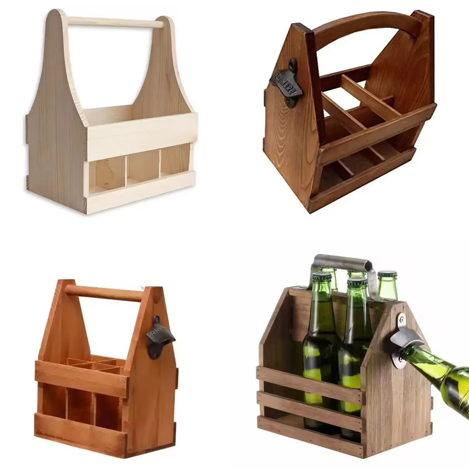 Environmental Friendly Custom Logo Vb Gold Victoria Bitter Wooden 6pack Wine Bottle Caddy Holder Beer Juice Wine Beverage Bottle Carrier with Handle and Opener