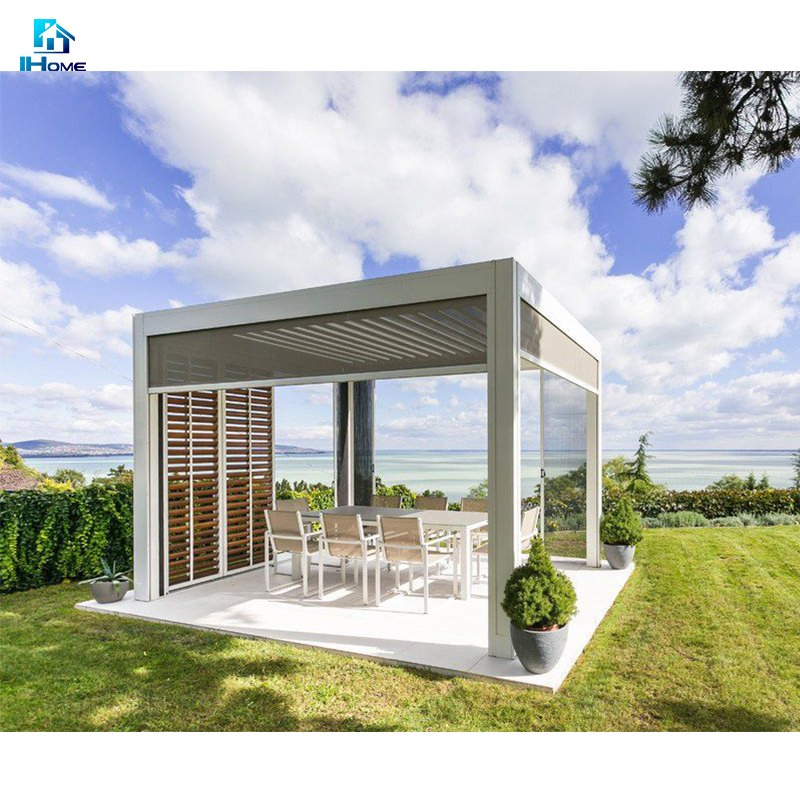 Eco Friendly Grey Motorized Opening Louvre Roof Pergula Style with Side Blinds