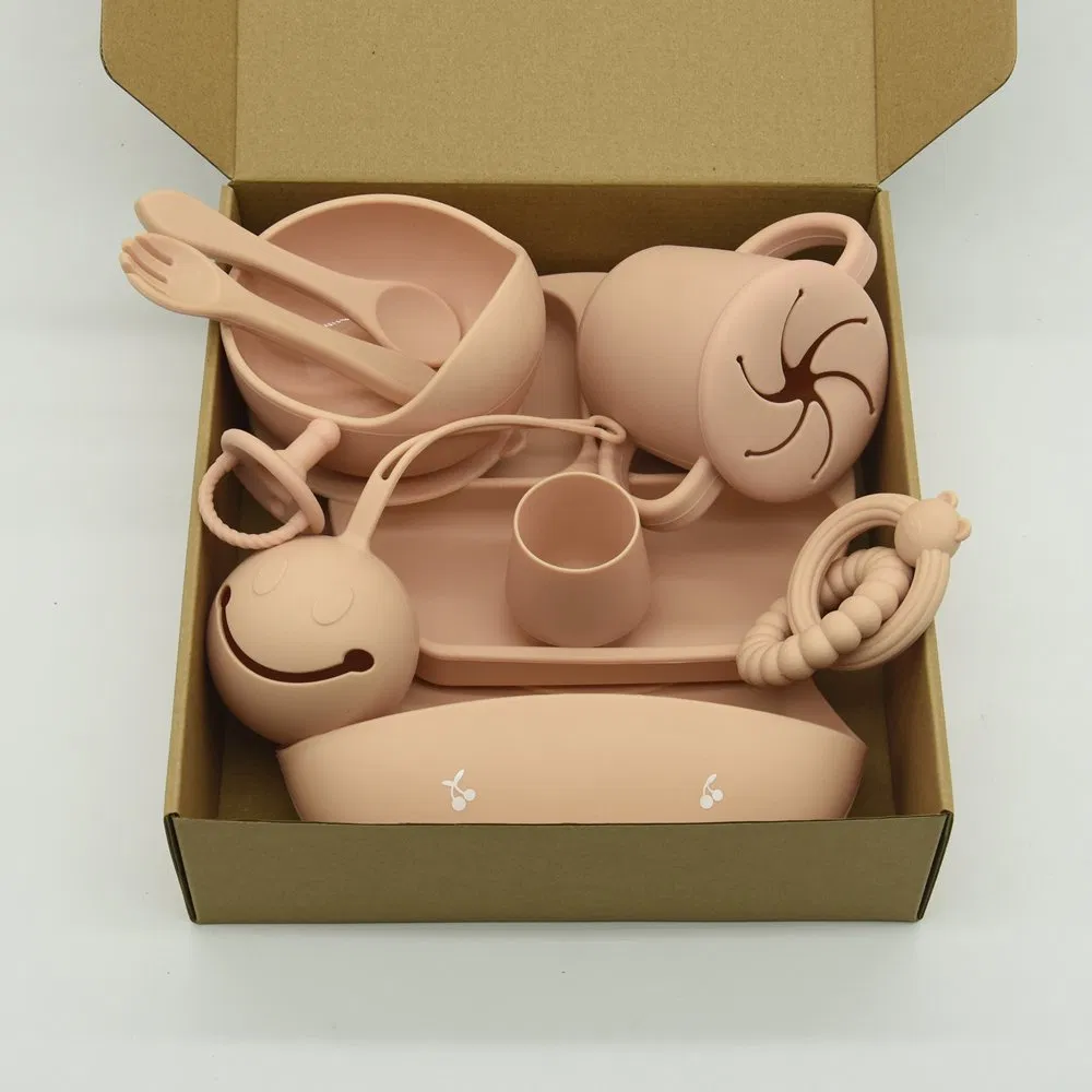 New Food Grade Silicone Baby Bowl Spoon Bib Waterproof Feeding Tableware Set