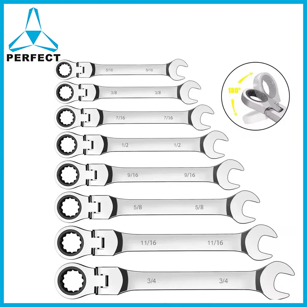 1/4"-3/4" Inch SAE Flex Head Ratcheting Wrench 9PCS Set, Combination Ended Spanner Kits, Chrome Vanadium Steel Hand Tools Socket Key Ratchet Wrench Set