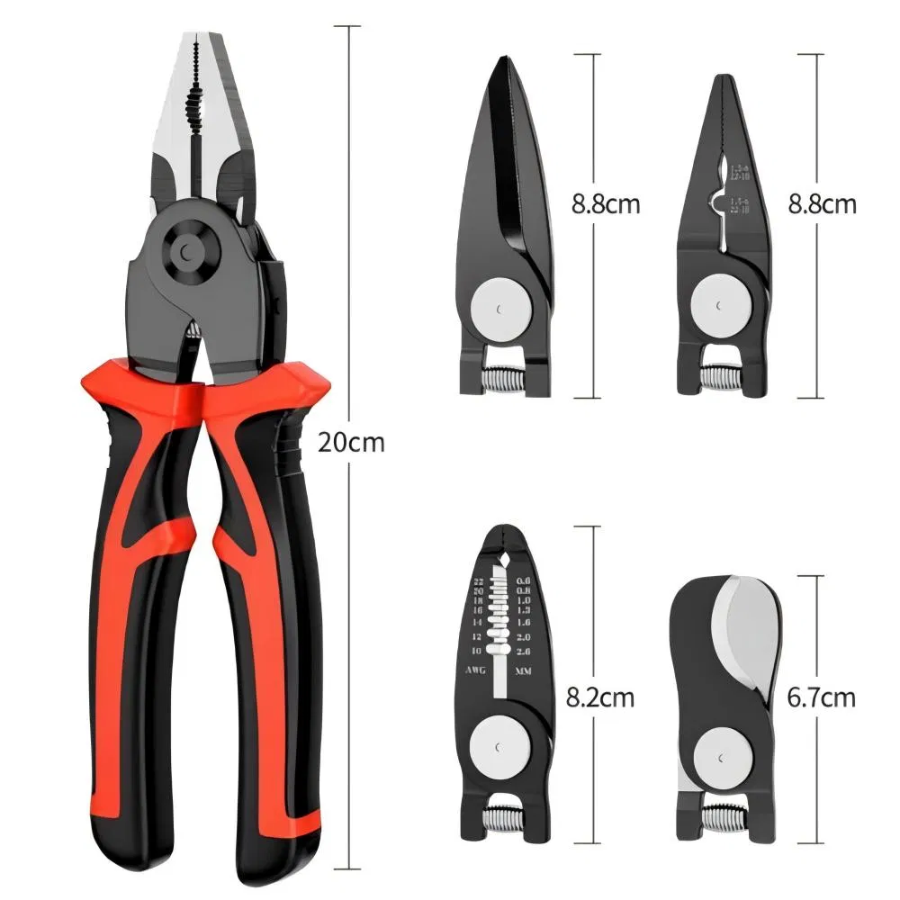 Professional 8-Inch Multi-Functional Pliers Set with Interchangeable Heads