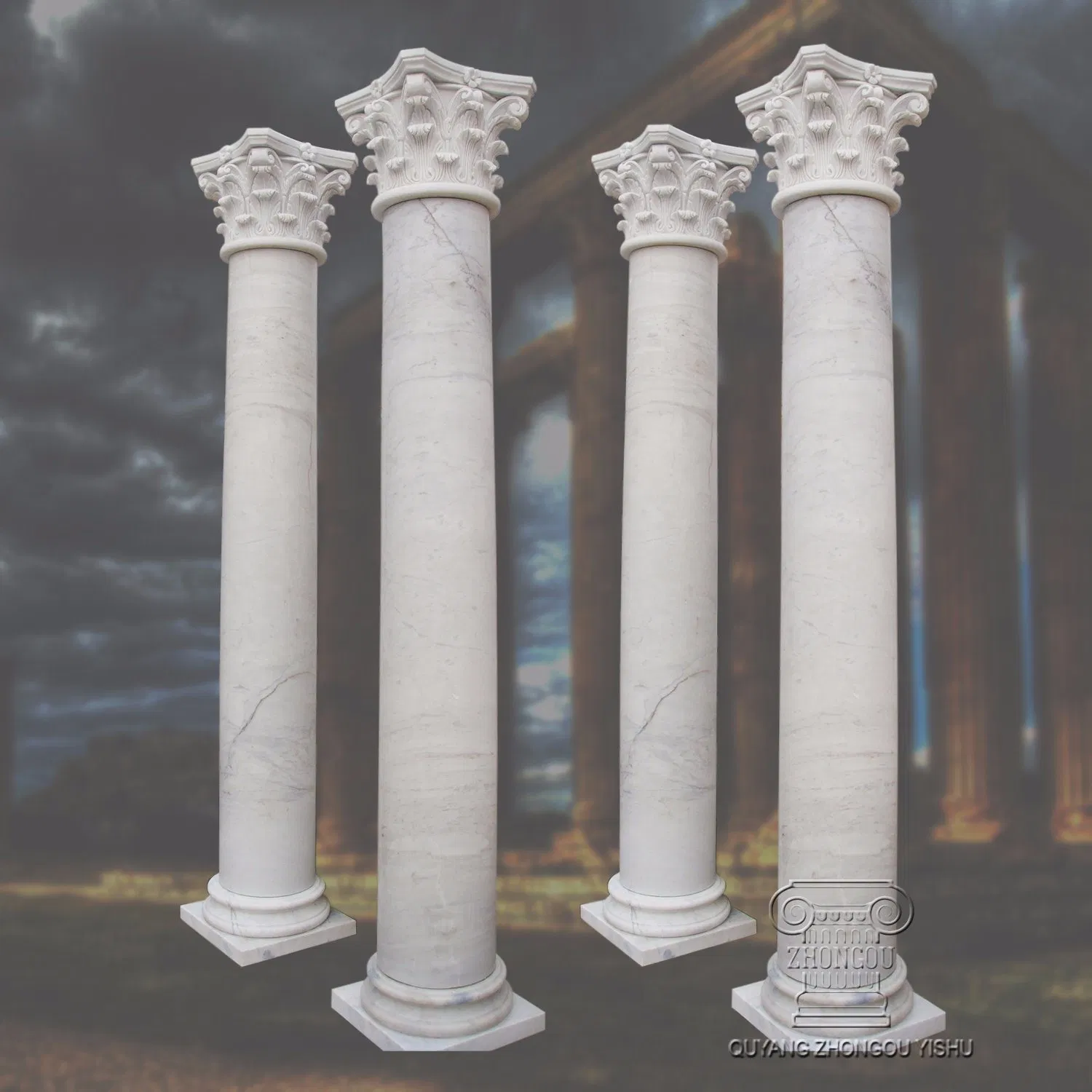 Architectual Decoration Doric Column White Marble Hollowed Column