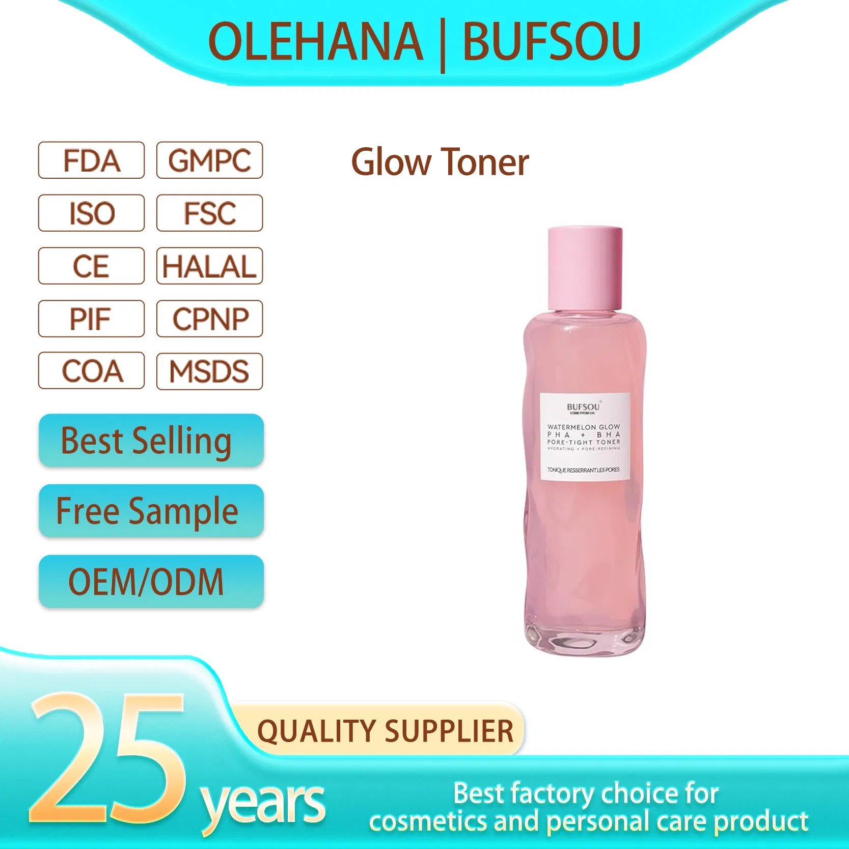 Private Label Natural Organic Watermelon Niacinamide Whitening Moisturizing Skin Care Toner Skincare Glowing Facial Toner
