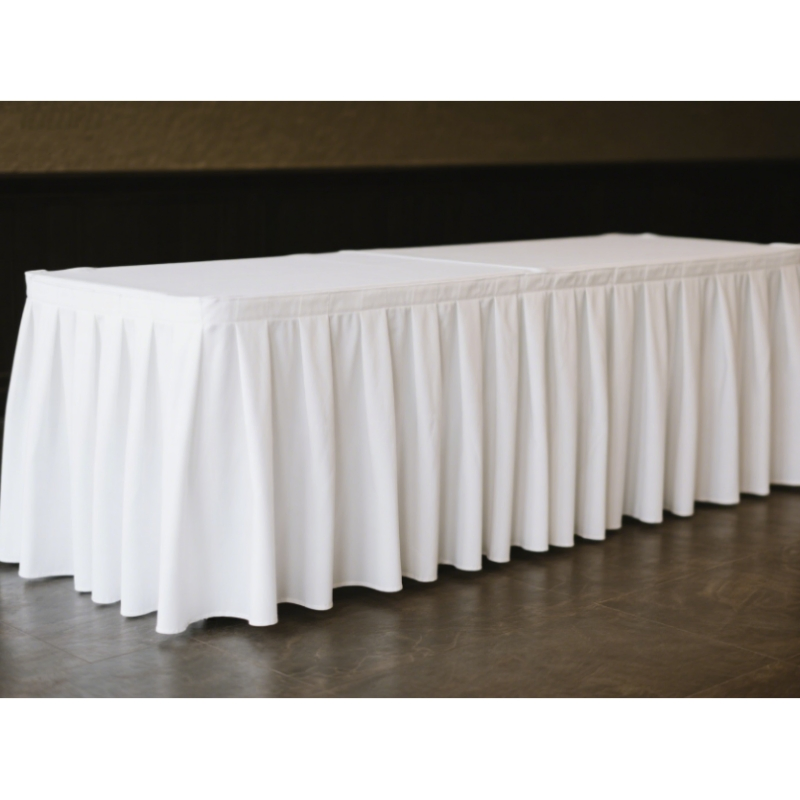 Custom Pleat Premium Inherently Fire Resistant Table Skirt for Wedding Hotel Party
