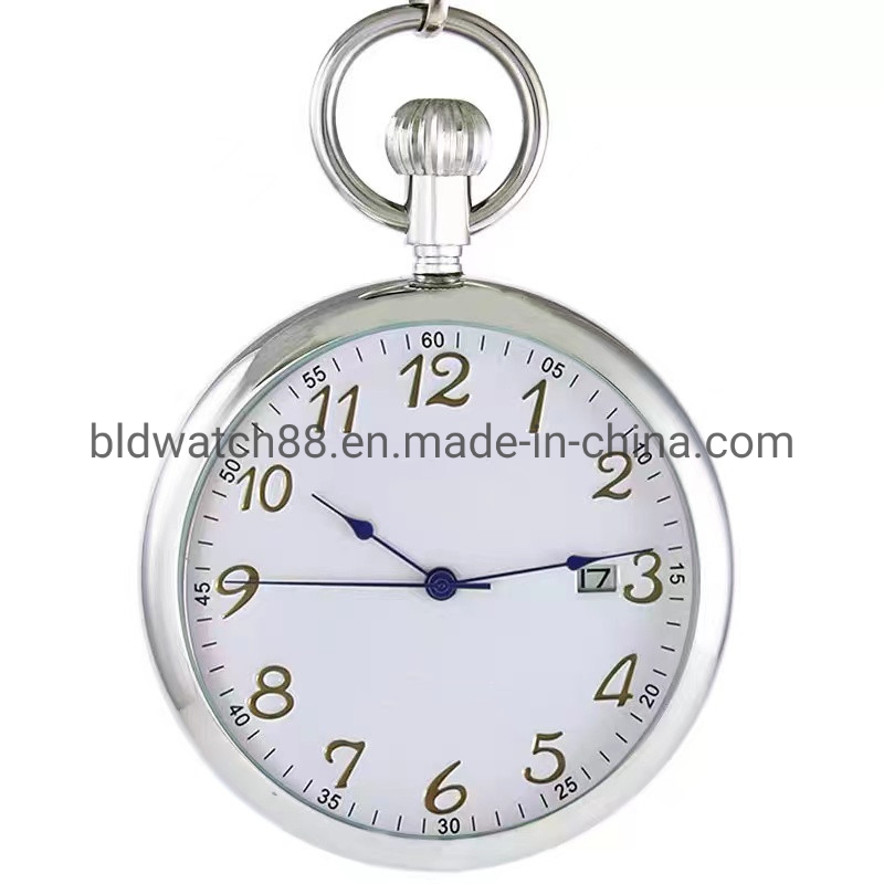 Custom 46mm Open Face Stainless Steel Pocket Watch with Japanese Quartz Movement