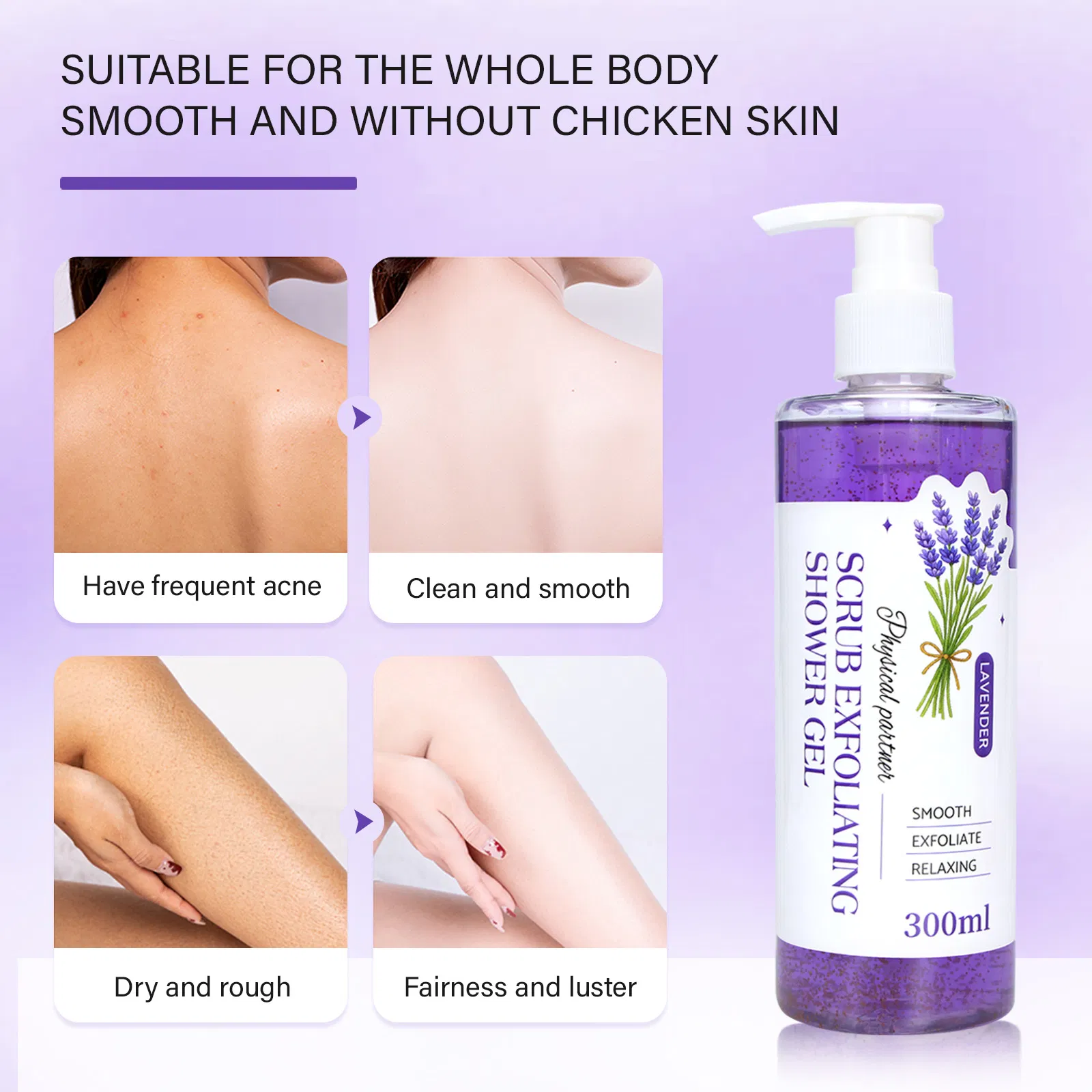 Beauty Cosmetics Body Wash All Skin Types Lavender Scrub Exfoliating Shower Gel