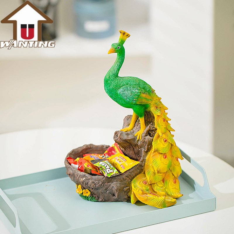 New Peacock Clock Animal Craft Creative Home Decor Desktop Ornament Business Gift