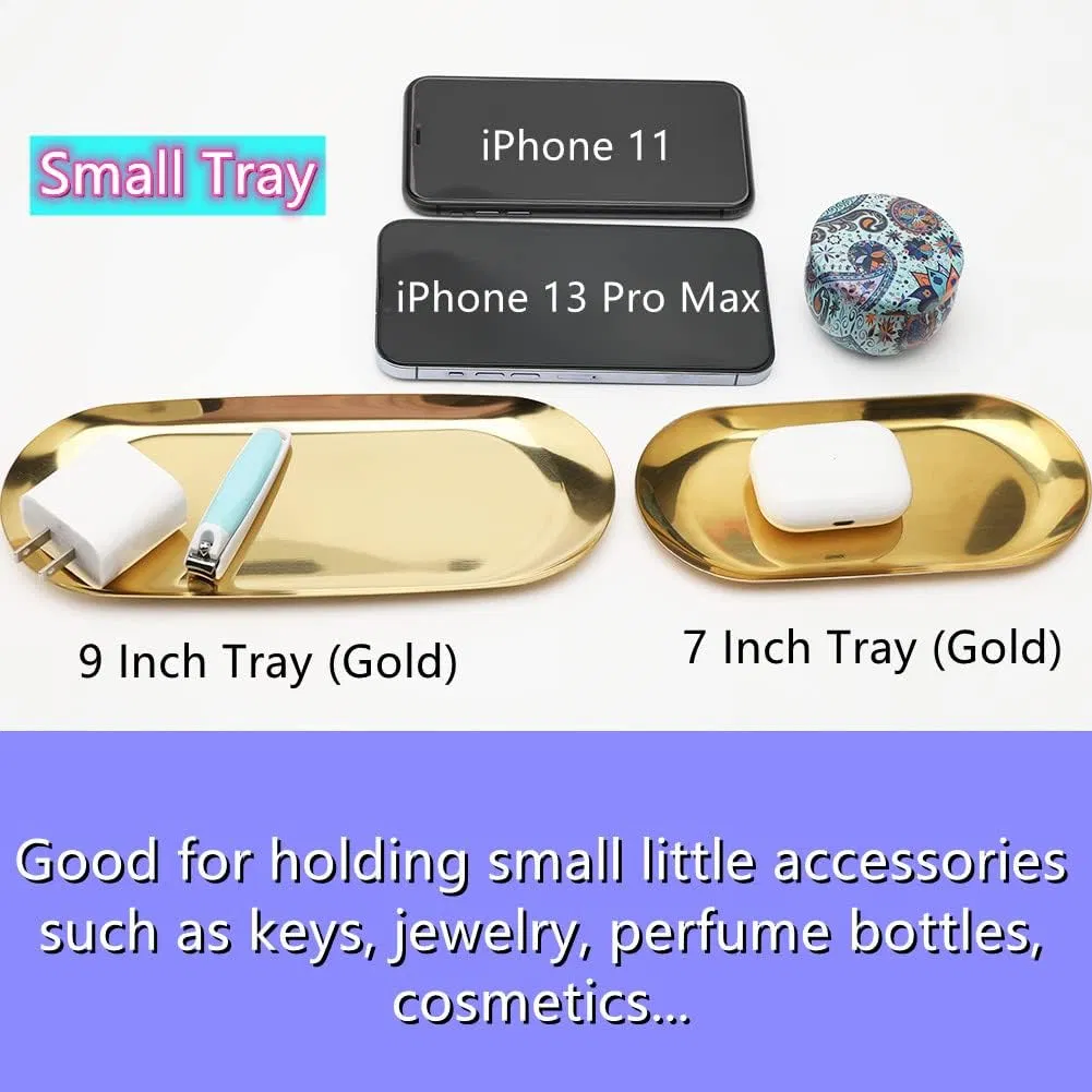 Stainless Steel Decorative Tray, Set of 2, 7 Inch Long, Storage Tray