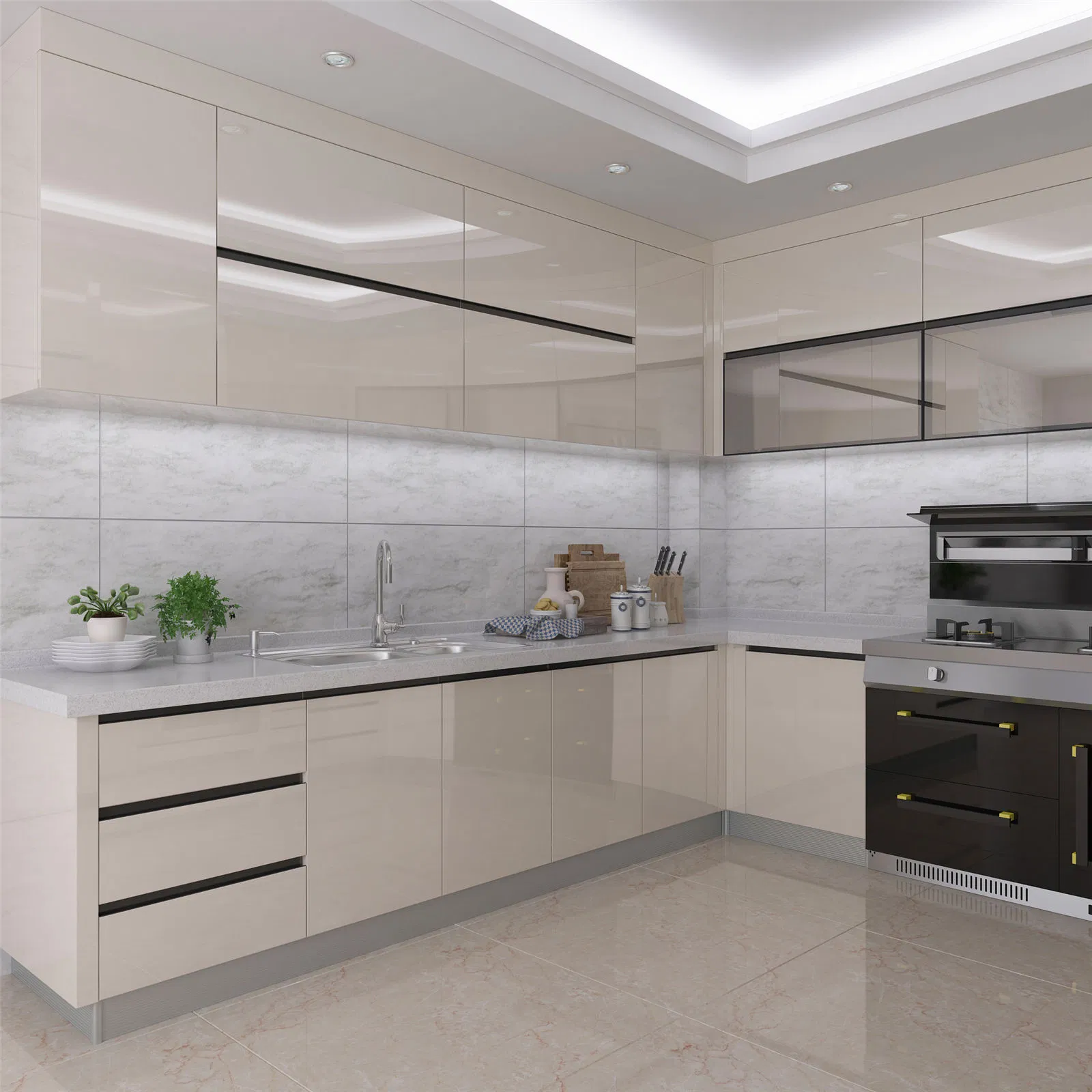 White High Glossy Lacquer Kitchen Cabinets