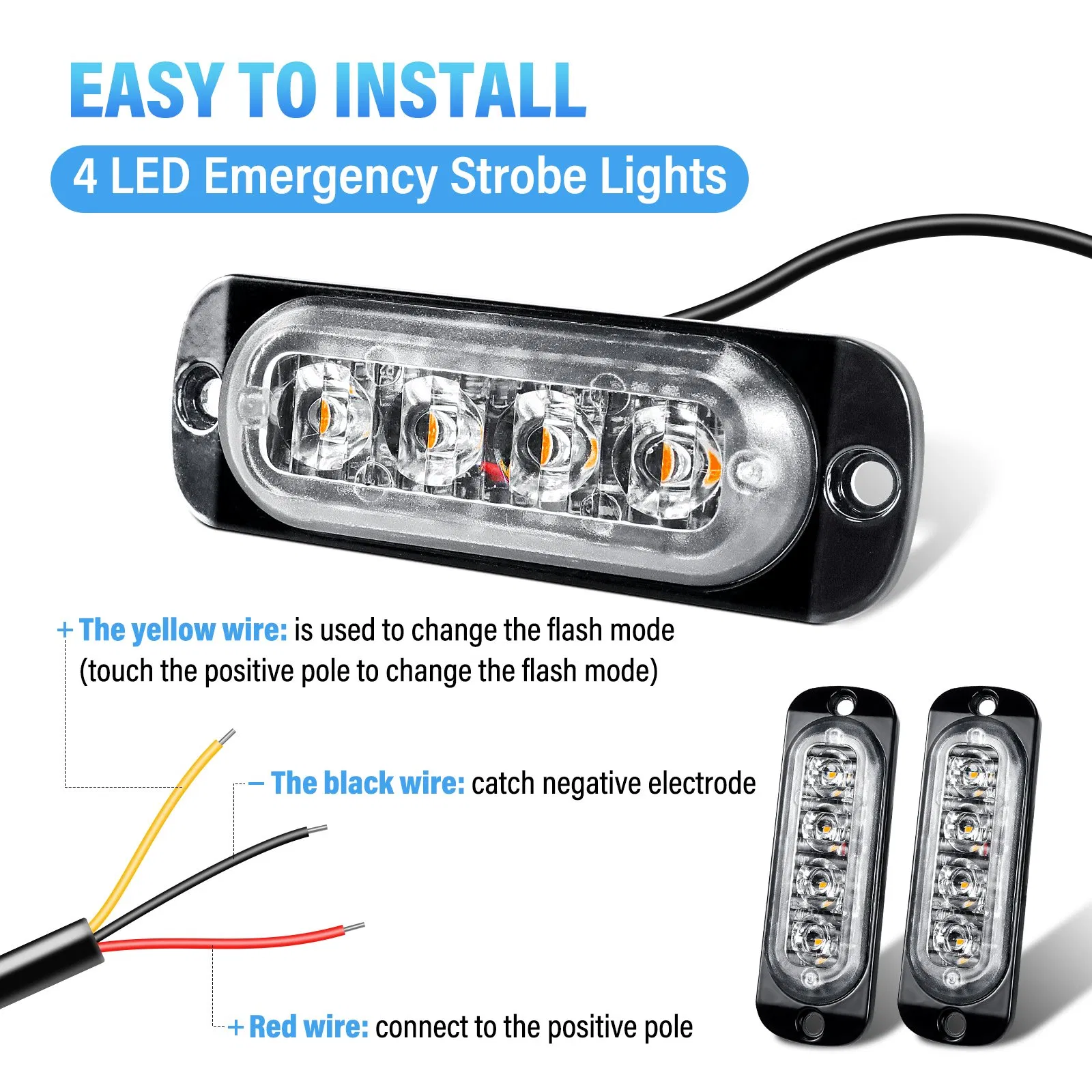 Янтарные стробоскопы 4 LED, 12-24В, CE, для дорог США