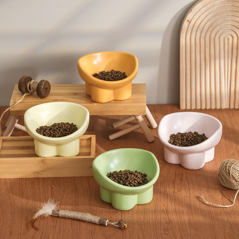 Hot Selling Ceramic Pet Supply Custom Printed Cartoon Round Tall Slant Flat Raised Bowl for Cats and Dogs Pet Bowls and Feeders