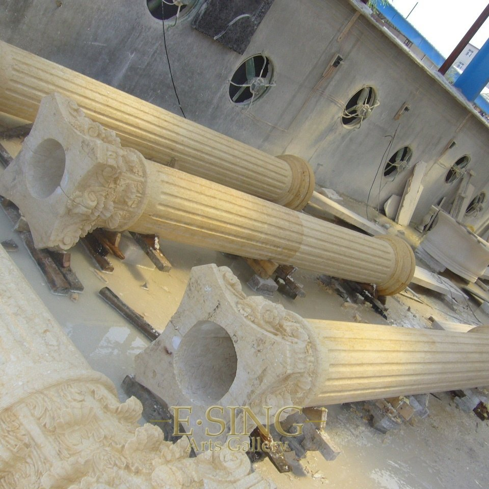 Factory Direct Sale Exterior Yellow Marble Columns House Decorative Pillars for Homes Hollow Pillars