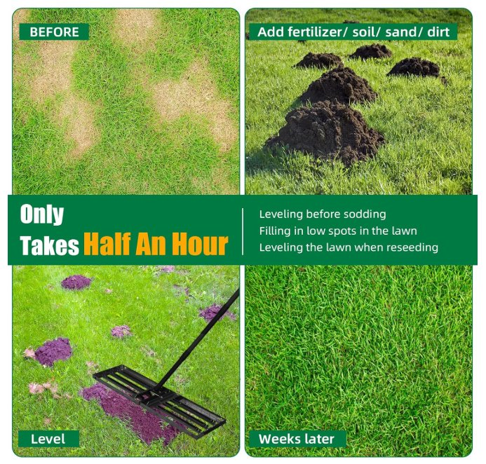 Stainless Steel Lawn Leveler Adjustable Plate & Handle, Yard Tool for Grass/Golf/Soil - Green